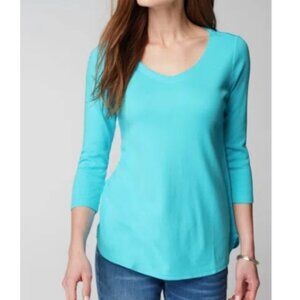 J. Jill Pima Cotton Long Sleeve T-Shirt - XL Aqua